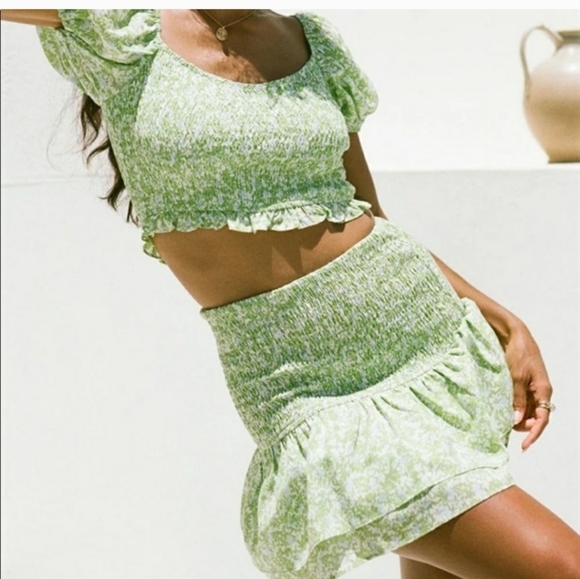 Sabo Skirt Dresses & Skirts - Sabo Skirt Green Floral Smocked Mini Skirt